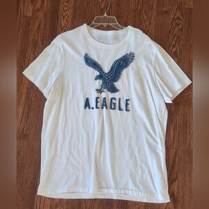 American Eagle Outfitters White Tee with Blue Logo